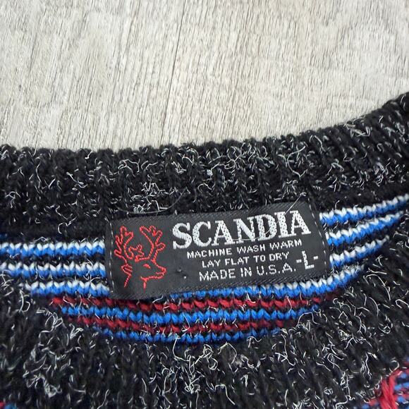 Vintage Scandia Sweater Men's Large Geometric Knit Crewneck 90s USA Biggie Cosby - Picture 4 of 7